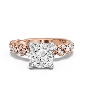 Image for Square Cushion Classic Basket Ring with Twist Pave band