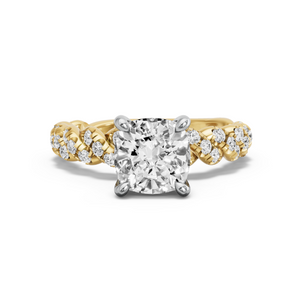 Image for Square Cushion Classic Basket Ring with Twist Pave band in 14K Two Tone Yellow Gold