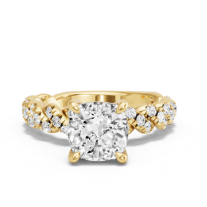 Image for Square Cushion Classic Basket Ring with Twist Pave band