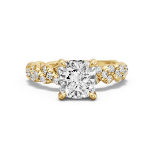 Image for Square Cushion Classic Basket Ring with Twist Pave band in 14K Yellow Gold