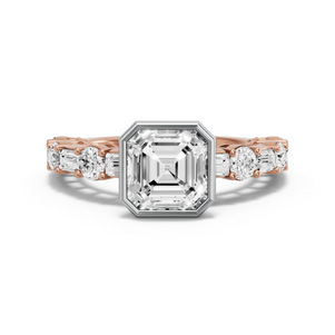 Image for Asscher Classic Bezel Ring with Alternating Baguette band in 18K Two Tone Rose Gold