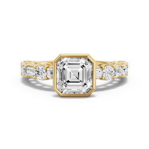 Image for Asscher Classic Bezel Ring with Alternating Baguette band in 18K Yellow Gold