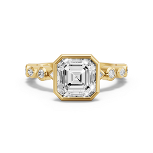 Image for Asscher Classic Bezel Ring with Alternating Marquise band in 14K Yellow Gold