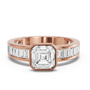 Image for Asscher Classic Bezel Ring with Baguette Channel band