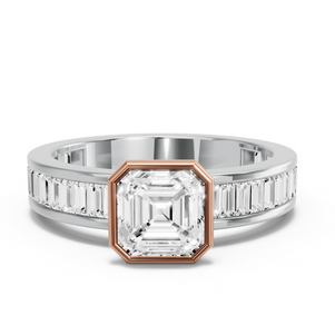 Image for Asscher Classic Bezel Ring with Baguette Channel band