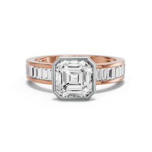 Image for Asscher Classic Bezel Ring with Baguette Channel band in 14K Two Tone Rose Gold