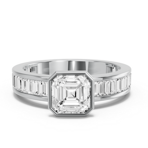Image for Asscher Classic Bezel Ring with Baguette Channel band