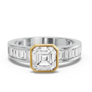Image for Asscher Classic Bezel Ring with Baguette Channel band