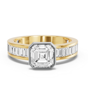 Image for Asscher Classic Bezel Ring with Baguette Channel band