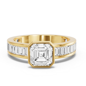 Image for Asscher Classic Bezel Ring with Baguette Channel band