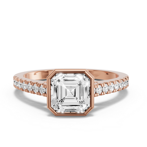 Image for Asscher Classic Bezel Ring with Cathedral Pave band