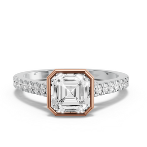 Image for Asscher Classic Bezel Ring with Cathedral Pave band