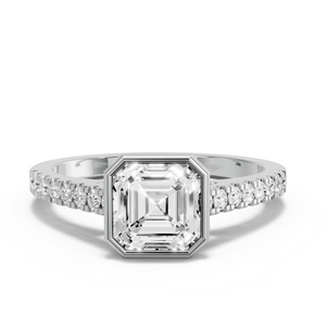Image for Asscher Classic Bezel Ring with Cathedral Pave band