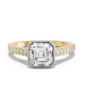 Image for Asscher Classic Bezel Ring with Cathedral Pave band