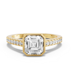 Image for Asscher Classic Bezel Ring with Cathedral Pave band
