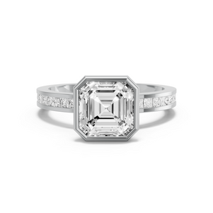 Image for Asscher Classic Bezel Ring with Channel band in 950 Platinum