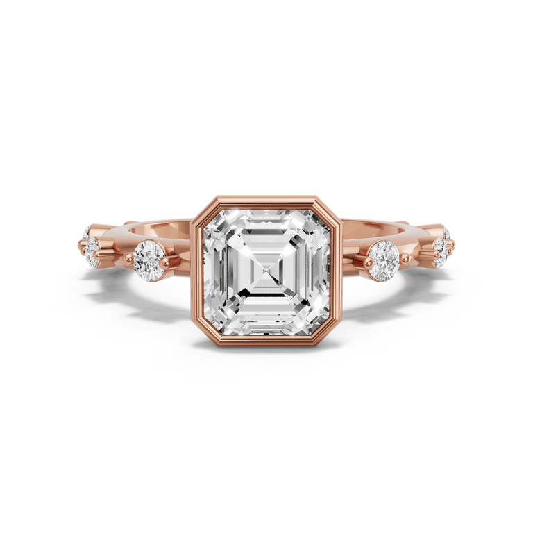 Image for Asscher Classic Bezel Ring with Floating Station band in 10K Rose Gold