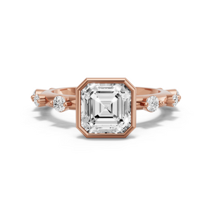 Image for Asscher Classic Bezel Ring with Floating Station band in 18K Rose Gold