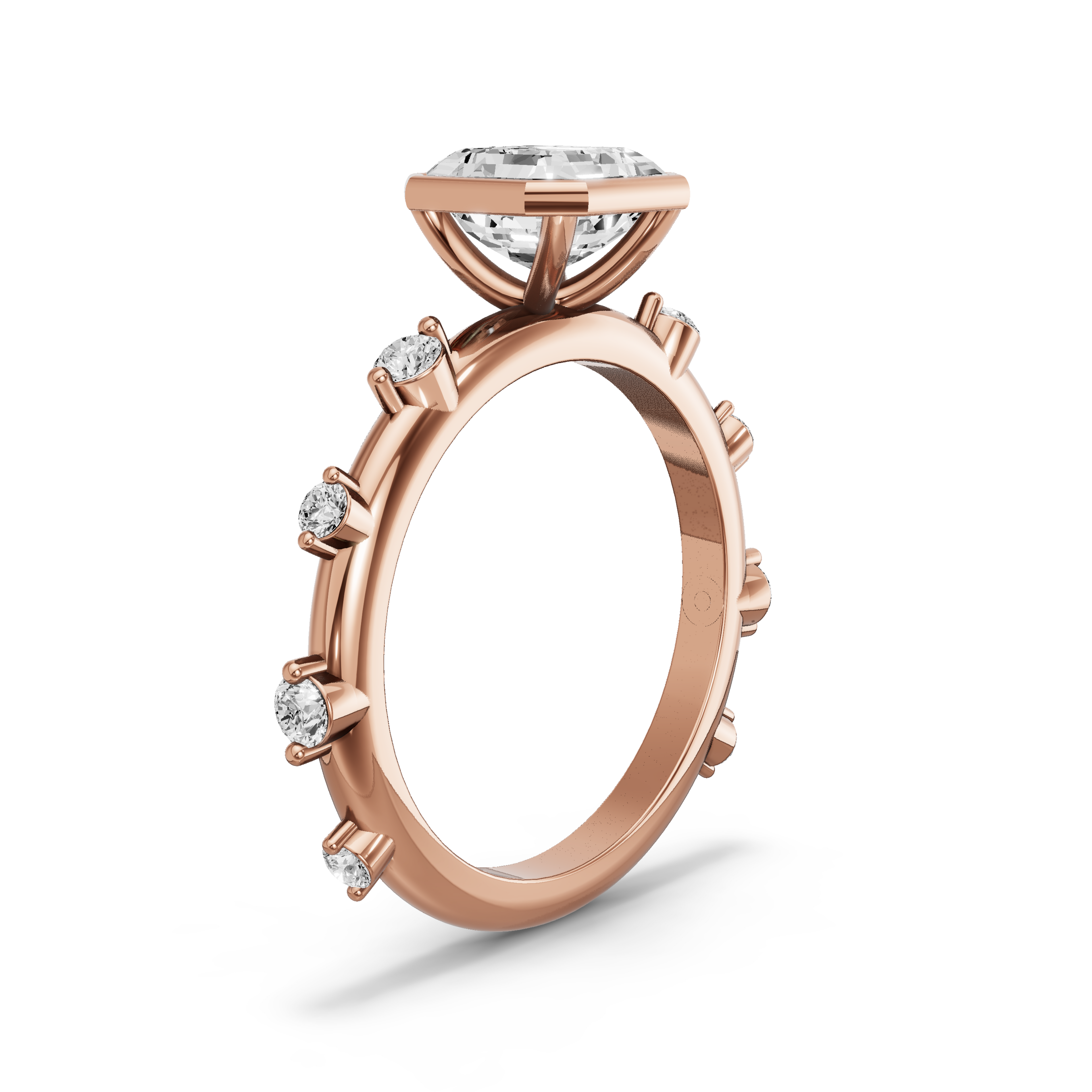 Image for Asscher Classic Bezel Ring with Floating Station band in 10K Yellow Gold