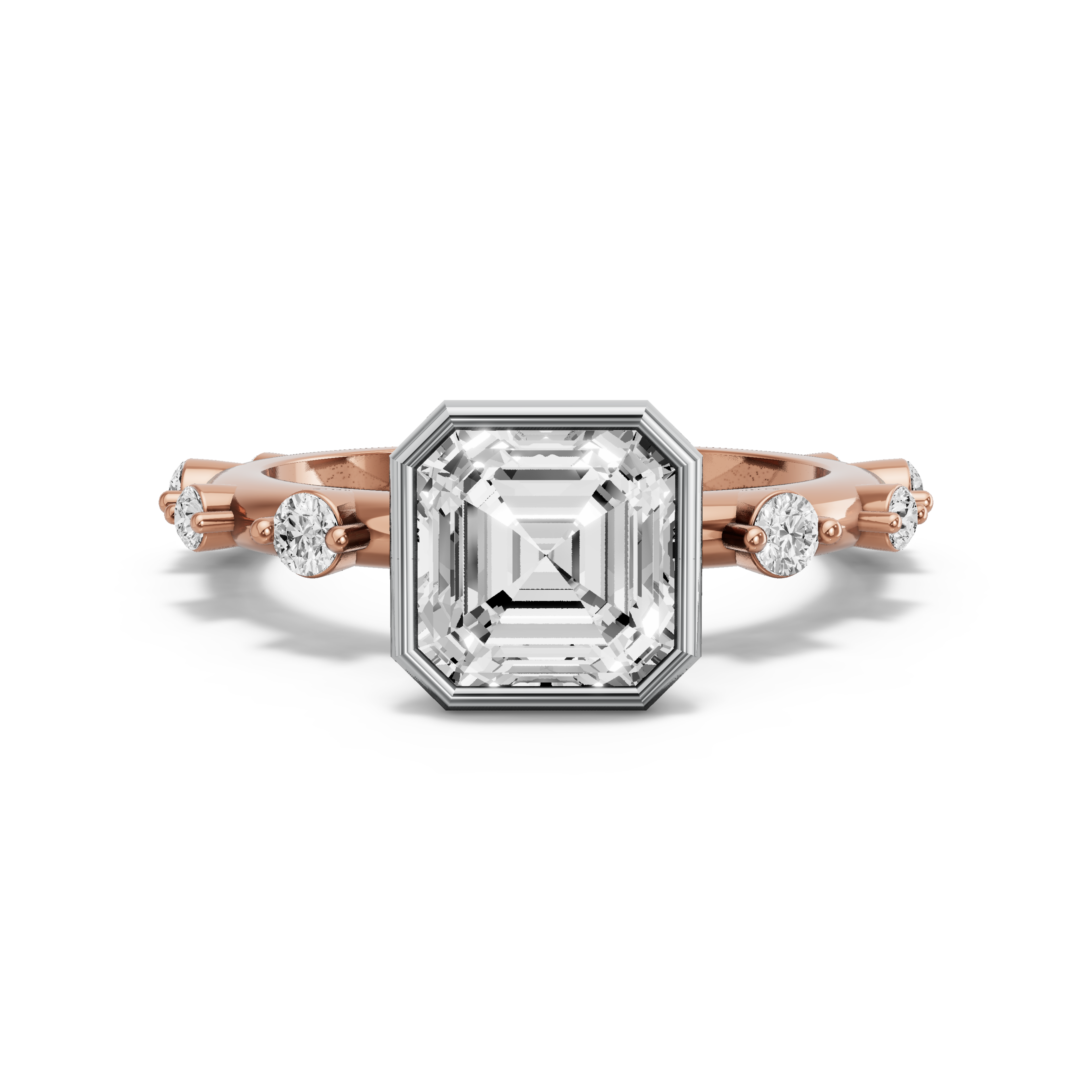 Image for Asscher Classic Bezel Ring with Floating Station band in 10K Two Tone Rose Gold