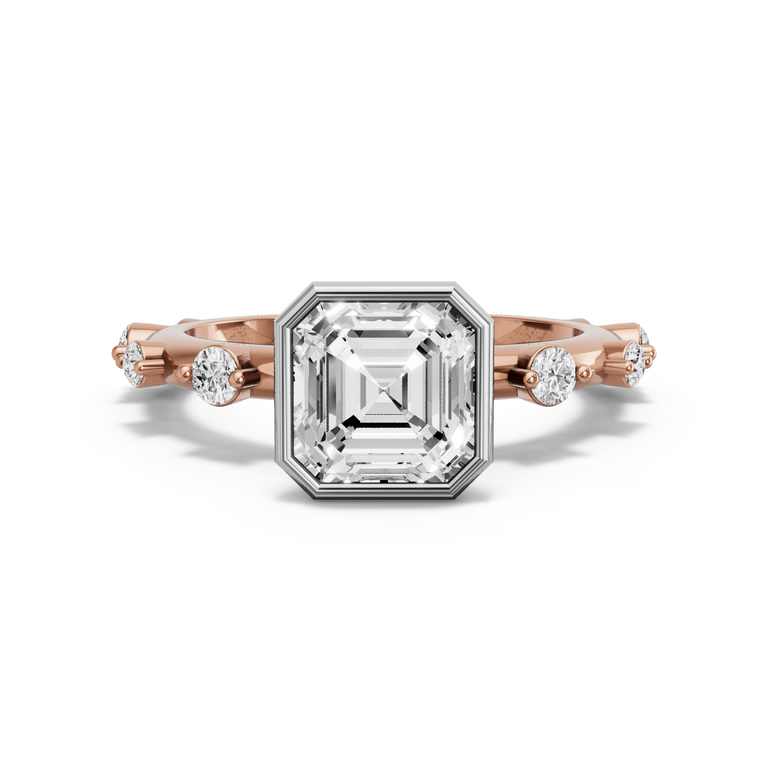Image for Asscher Classic Bezel Ring with Floating Station band in 10K Two Tone Rose Gold