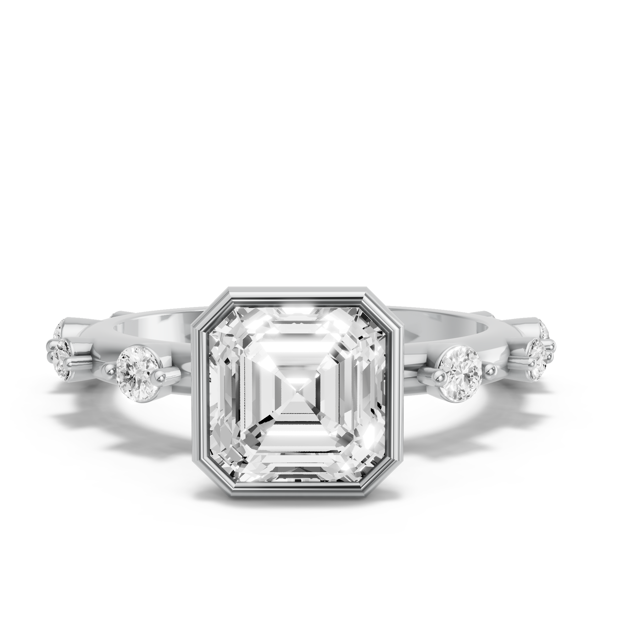 Image for Asscher Classic Bezel Ring with Floating Station band in 18K Two Tone Rose Gold