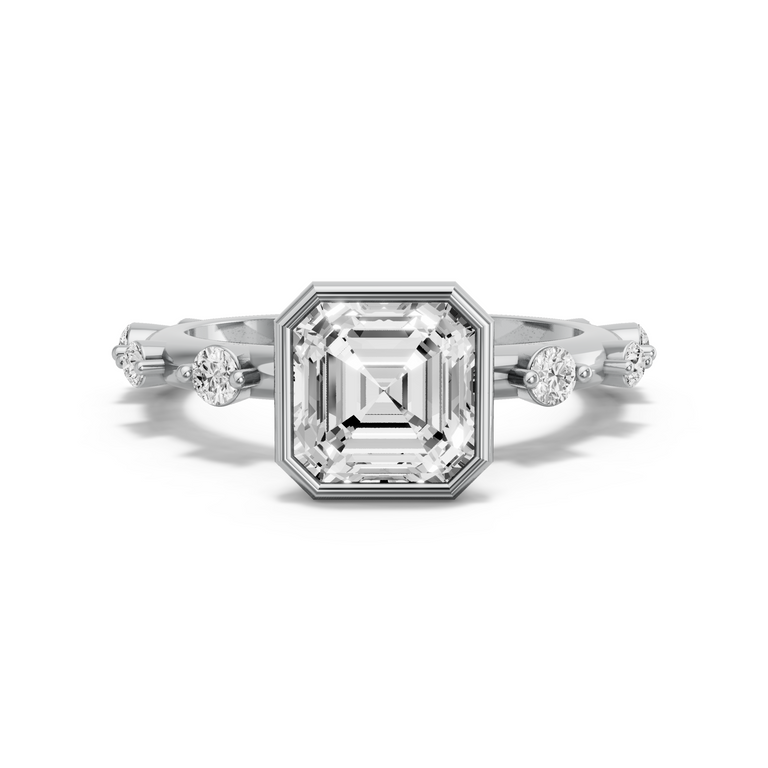 Image for Asscher Classic Bezel Ring with Channel band in 10K White Gold