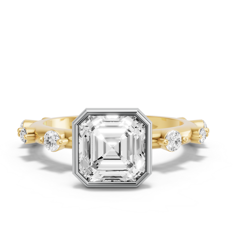 Image for Asscher Classic Bezel Ring with Floating Station band in 10K Rose Gold