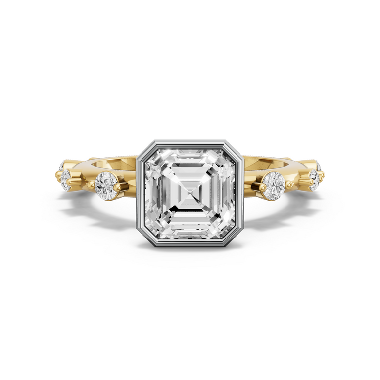 Image for Asscher Classic Bezel Ring with Floating Station band in 10K Two Tone Yellow Gold