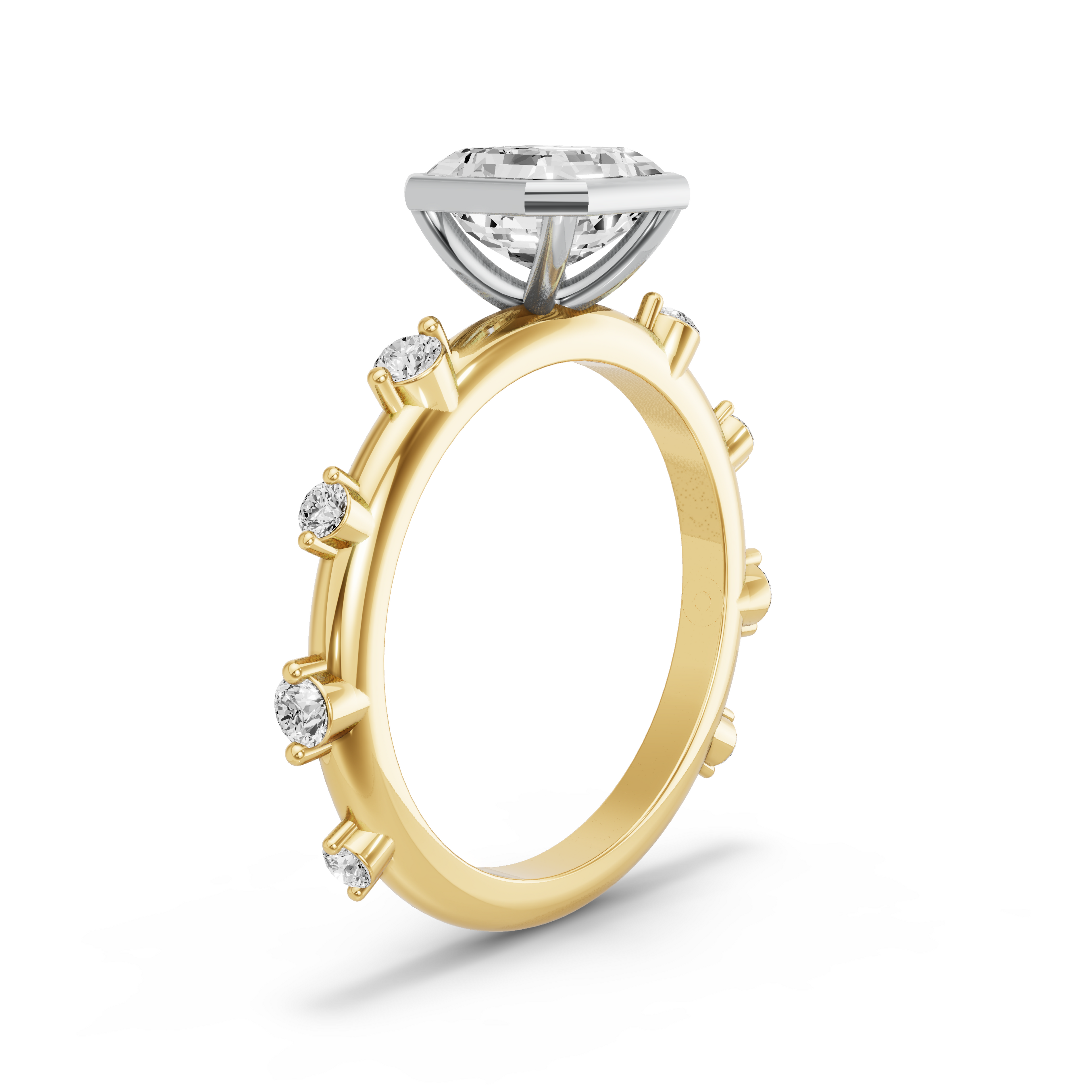 Image for Asscher Classic Bezel Ring with Floating Station band in 10K Rose Gold