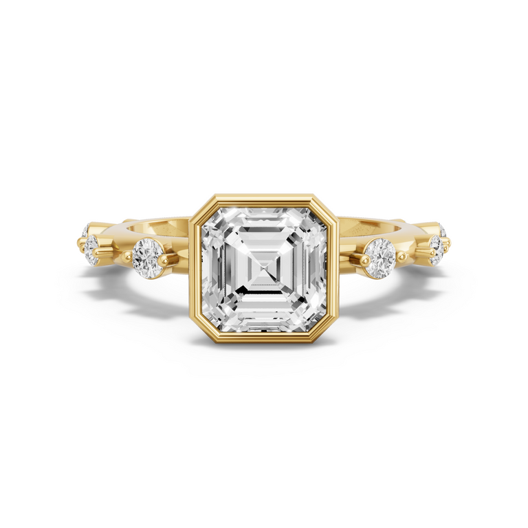 Image for Asscher Classic Bezel Ring with Floating Station band in 10K Yellow Gold