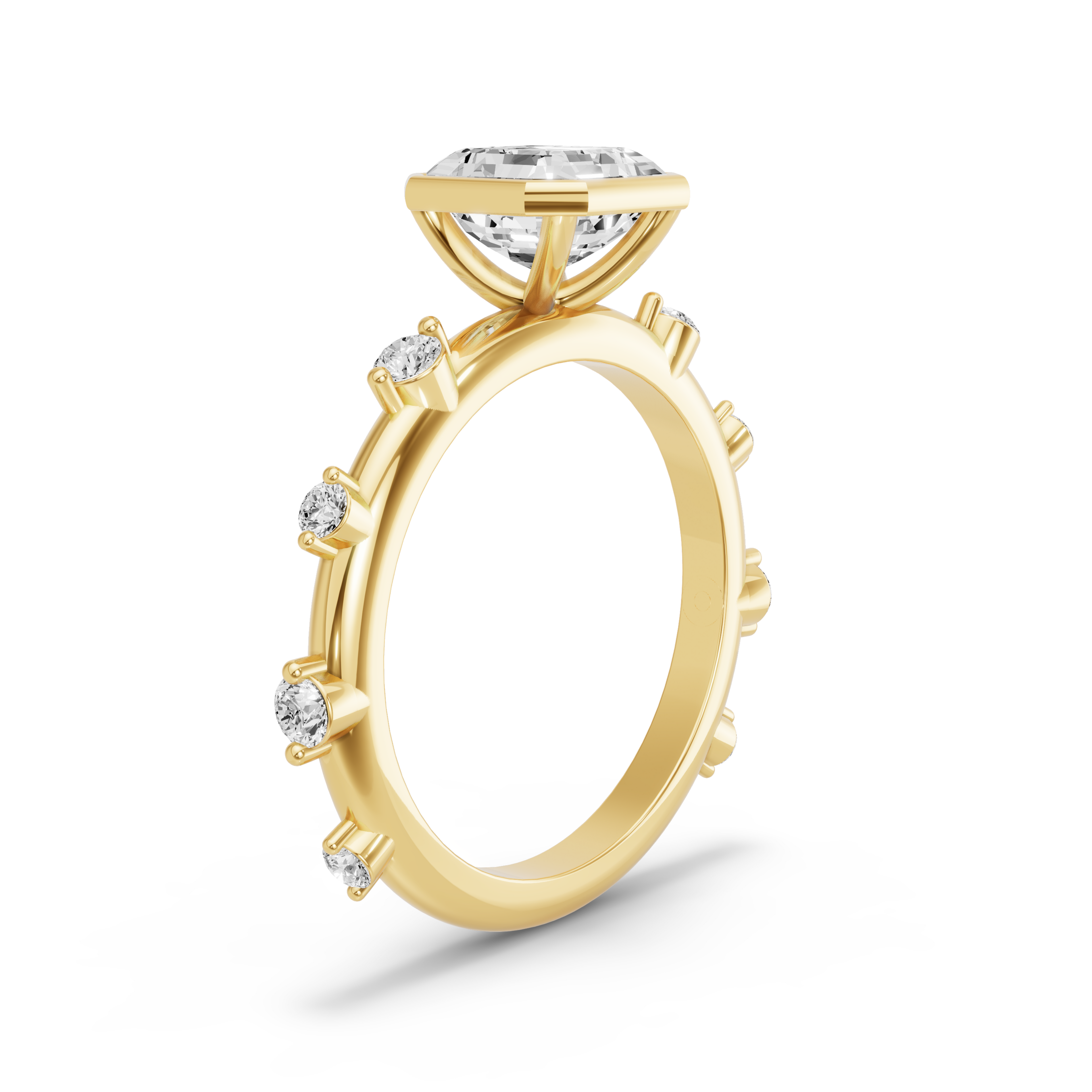 Image for Asscher Classic Bezel Ring with Floating Station band in 14K White Gold