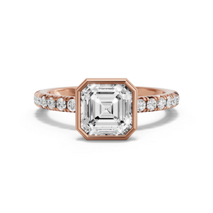 Image for Asscher Classic Bezel Ring with French Pave band in 14K Rose Gold