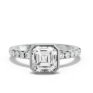 Image for Asscher Classic Bezel Ring with French Pave band