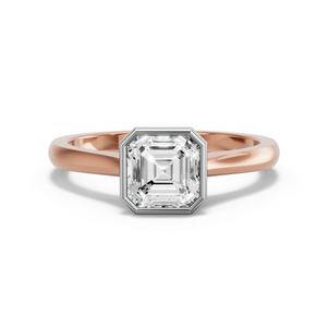 Image for Asscher Classic Bezel Ring with Knife Edge Cathedral band in 10K Two Tone Rose Gold