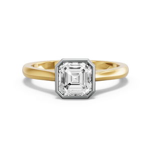Image for Asscher Classic Bezel Ring with Knife Edge Cathedral band in 14K Two Tone Yellow Gold