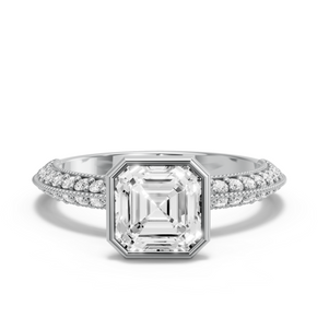 Image for Asscher Classic Bezel Ring with Knife Edge Pave band