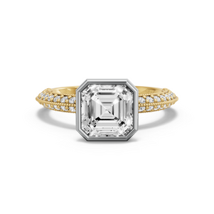 Image for Asscher Classic Bezel Ring with Knife Edge Pave band in 18K Two Tone Yellow Gold
