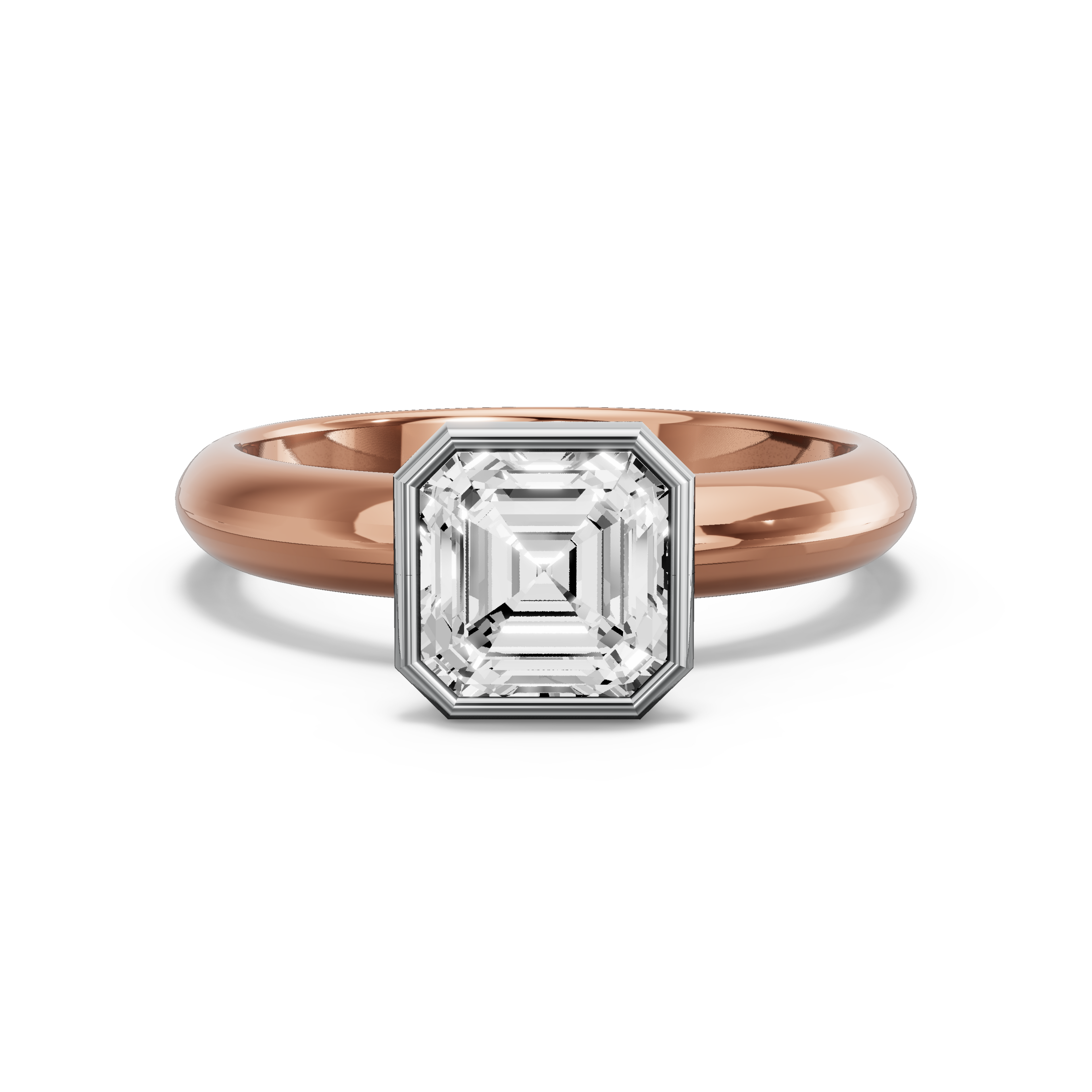 Image for Asscher Classic Bezel Ring with Knife Edge Solitaire band in 14K Two Tone Rose Gold
