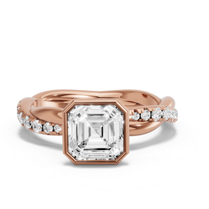 Image for Asscher Classic Bezel Ring with Rope Pave band