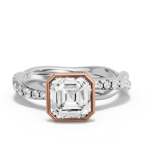 Image for Asscher Classic Bezel Ring with Rope Pave band