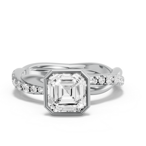Image for Asscher Classic Bezel Ring with Rope Pave band