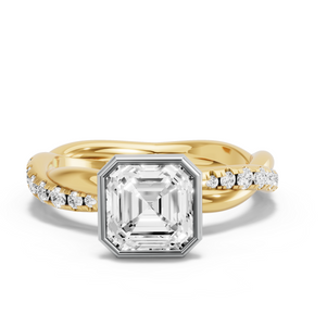 Image for Asscher Classic Bezel Ring with Rope Pave band