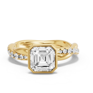 Image for Asscher Classic Bezel Ring with Rope Pave band
