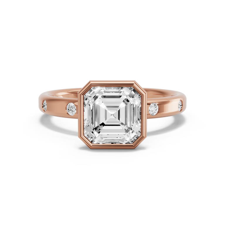 Image for Asscher Classic Bezel Ring with Sleek Accent band in 14K Rose Gold