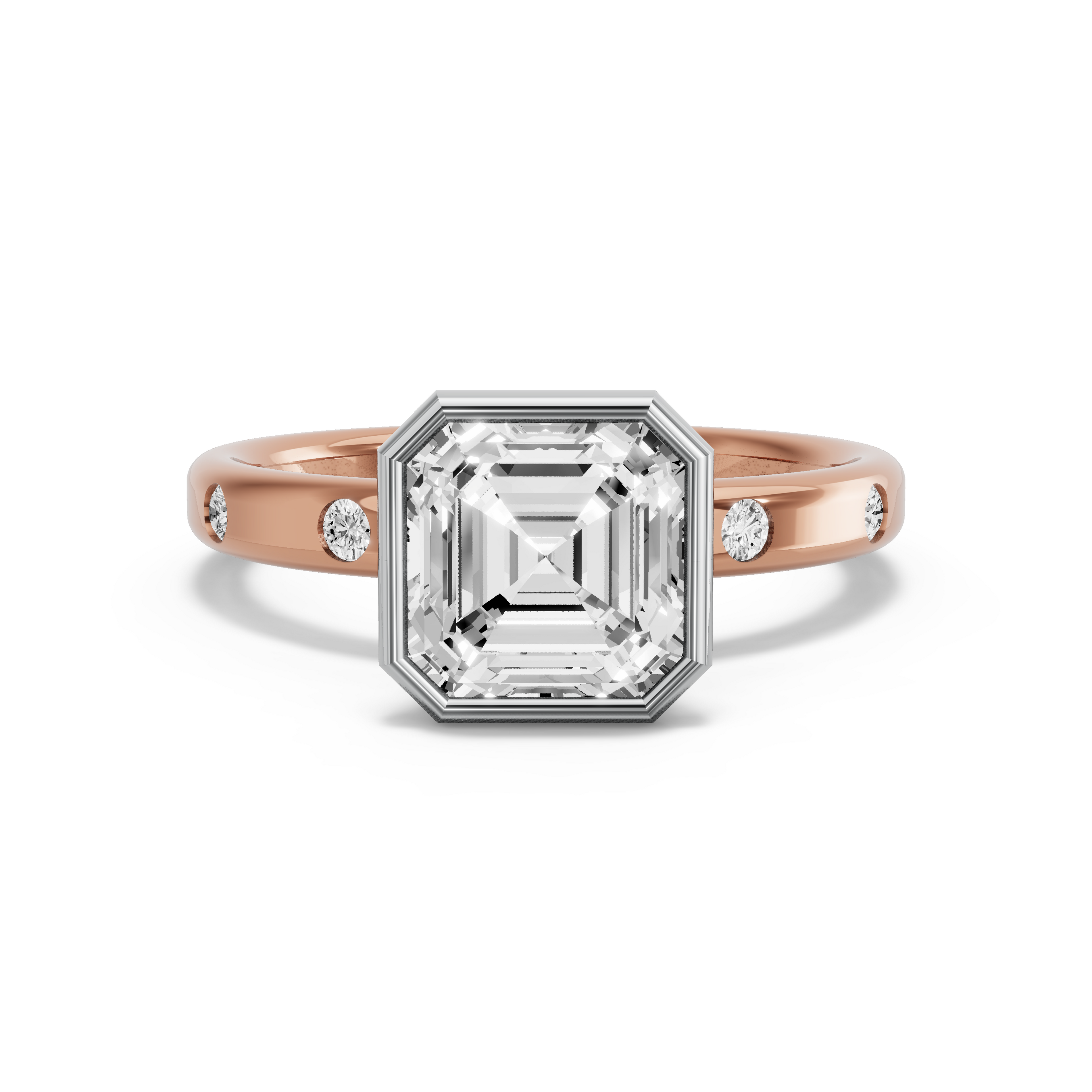 Image for Asscher Classic Bezel Ring with Sleek Accent band in 10K Two Tone Rose Gold