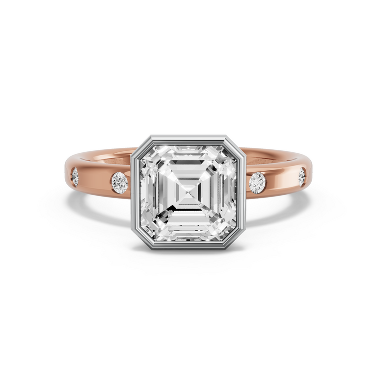 Image for Asscher Classic Bezel Ring with Sleek Accent band in 10K Two Tone Rose Gold