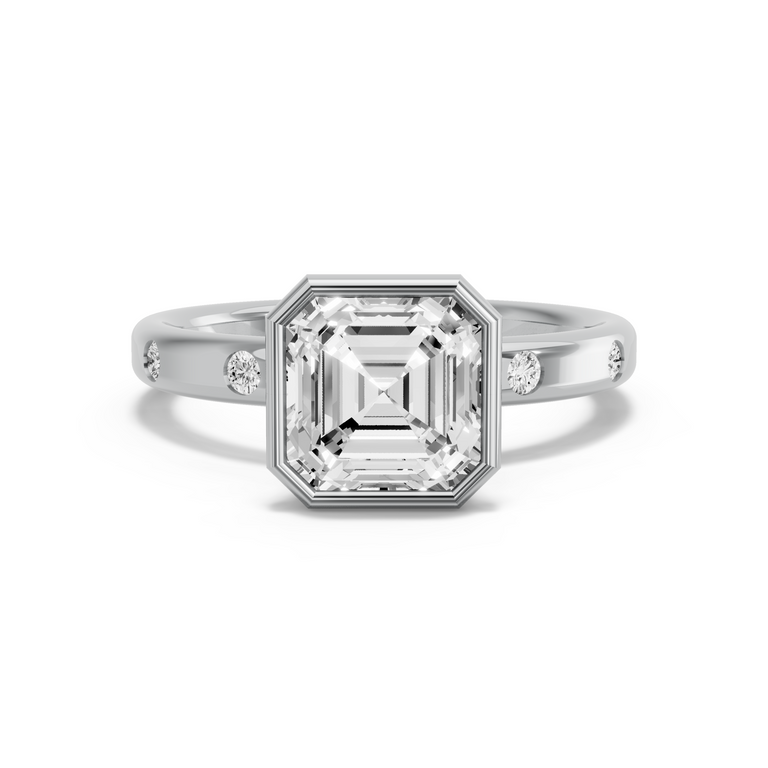 Image for Asscher Classic Bezel Ring with Sleek Accent band in 14K White Gold