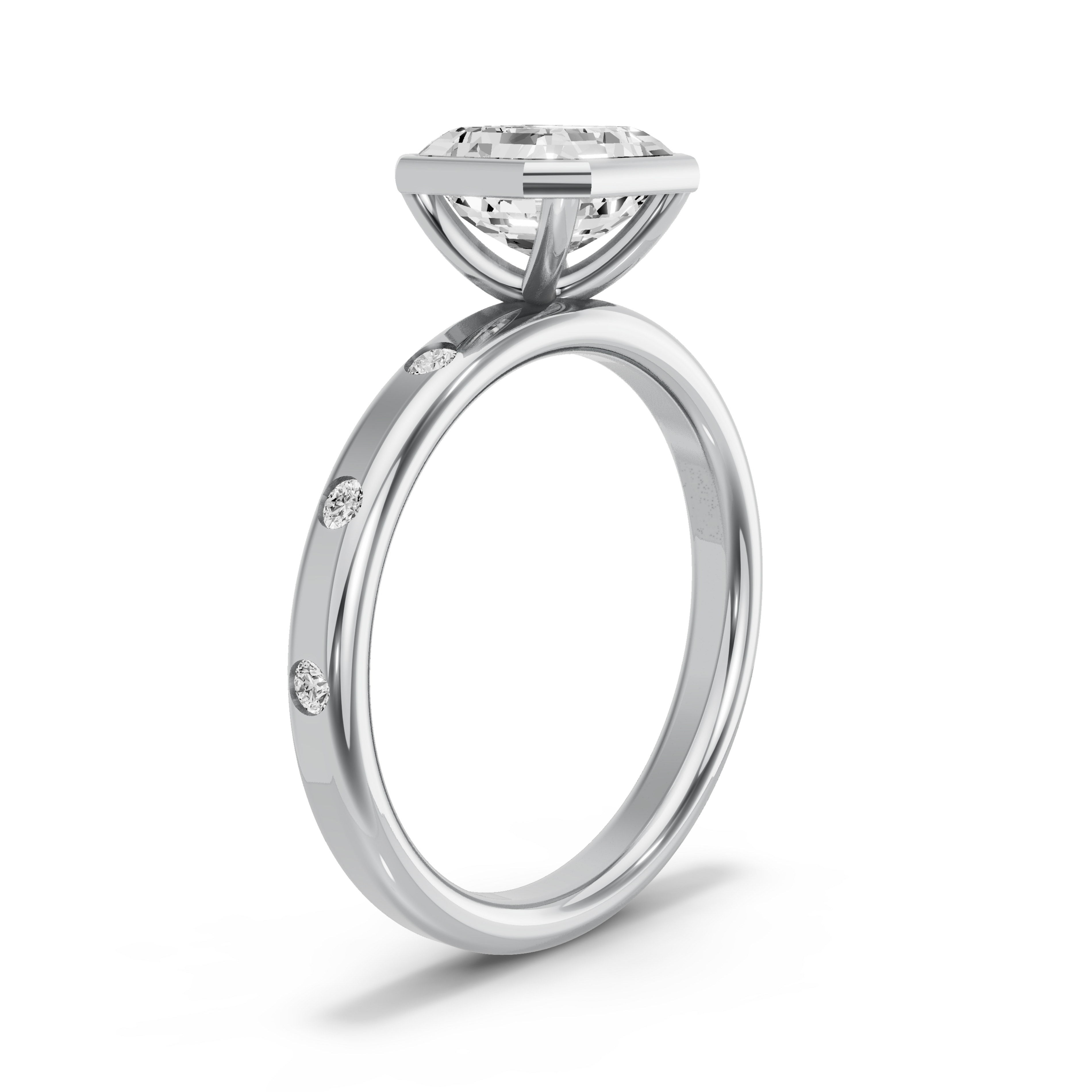 Image for Asscher Classic Bezel Ring with Sleek Accent band in 18K Two Tone Rose Gold