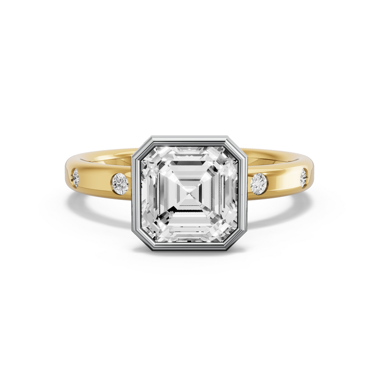 Image for Asscher Classic Bezel Ring with Sleek Accent band in 10K Two Tone Yellow Gold